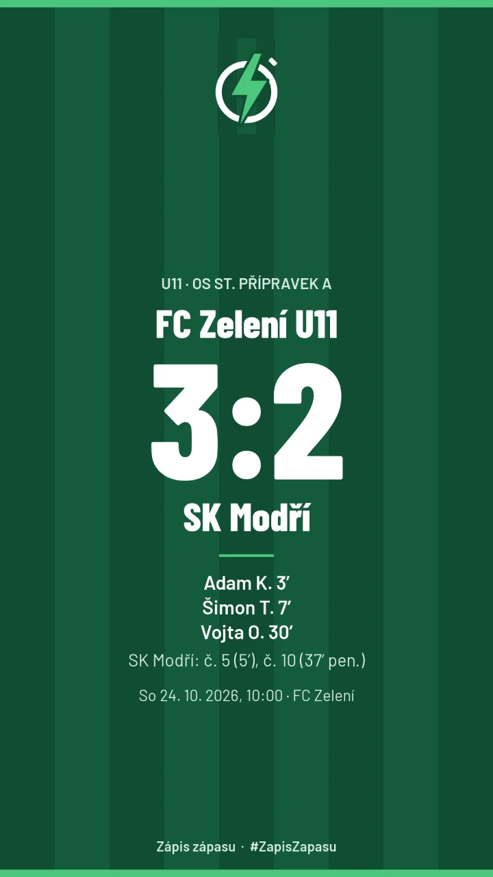 Obrázek výsledku ve formátu Příběh: FC Zelení U11 3:2 SK Modří